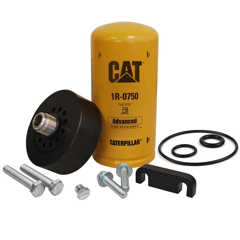 XDP Fuel Filter Adapter, Bleeder Screw & Spacer w/ CAT 1R-0750 Filter